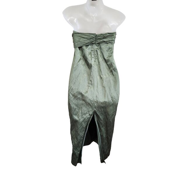 Vince Strapless Metallic Shimmer Green Cocktail Dress Sweetheart Neckline Size 0 - Picture 2 of 10